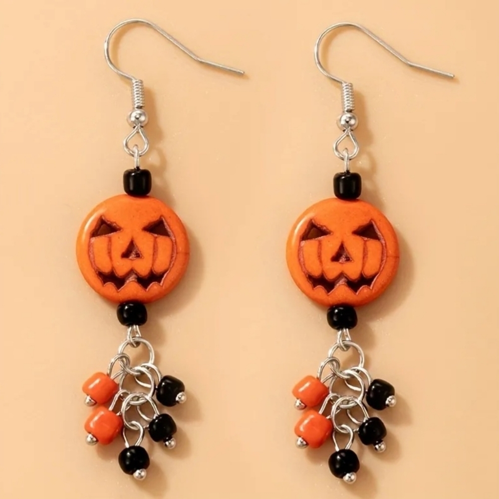 Pumpkin Dangle Earrings 2.56" x 0.59: